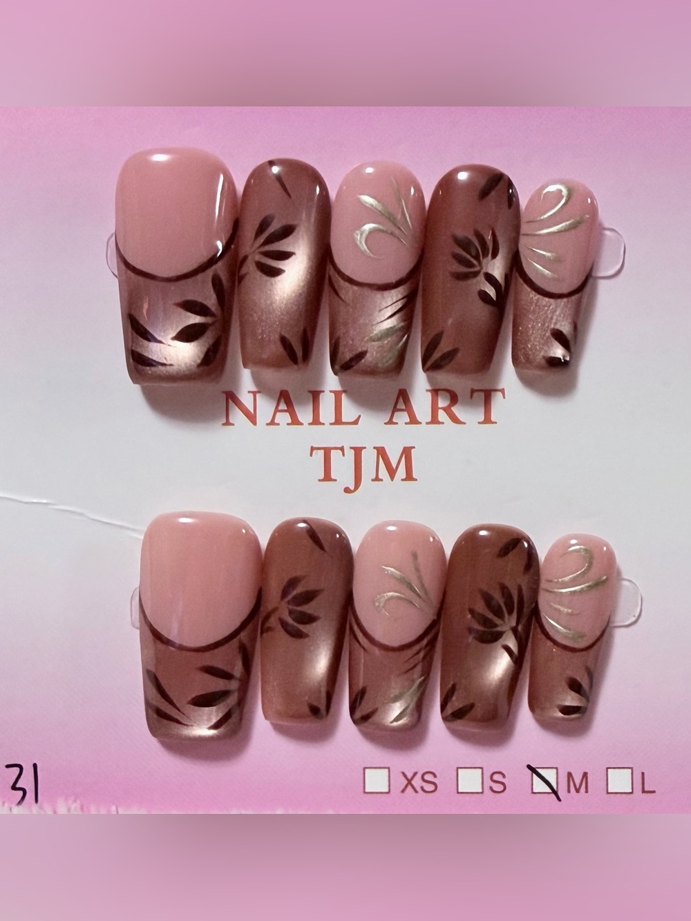 Pink and Brown Floral Nail Art Set